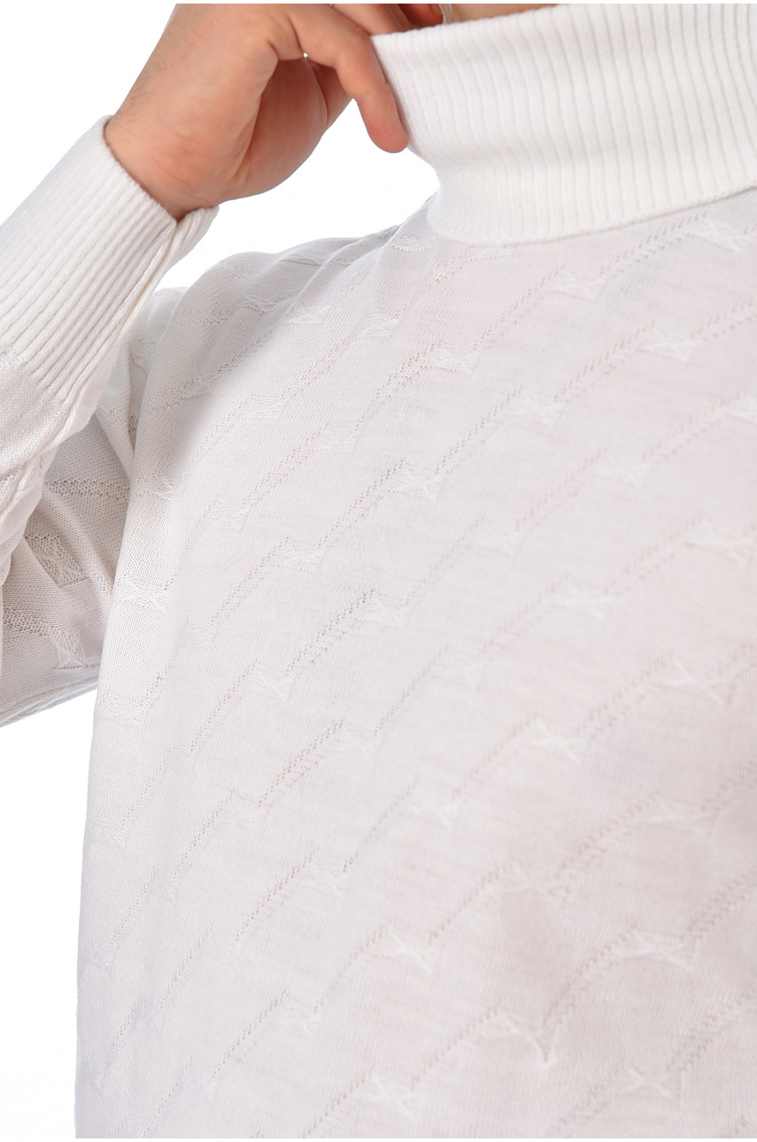 Свитер мужской однотонный белого цвета 1029-101 194497 Свитер мужской однотонный белого цвета 1029-101 194497