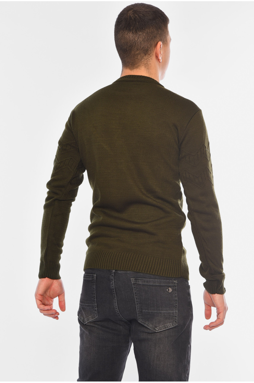 Свитер мужской однотонный тёмно-зеленого цвета 110-7 194508