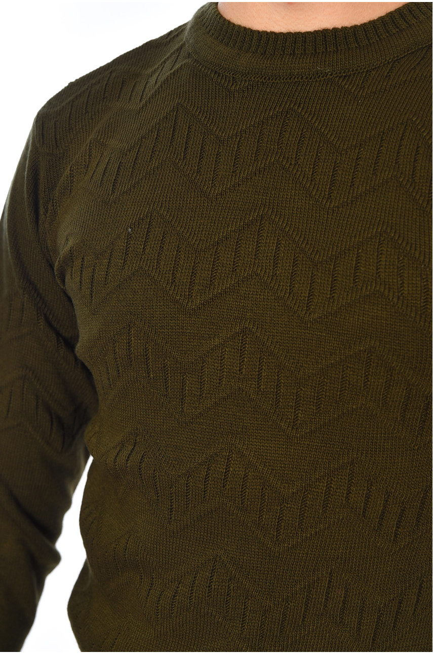 Свитер мужской однотонный тёмно-зеленого цвета 110-7 194508