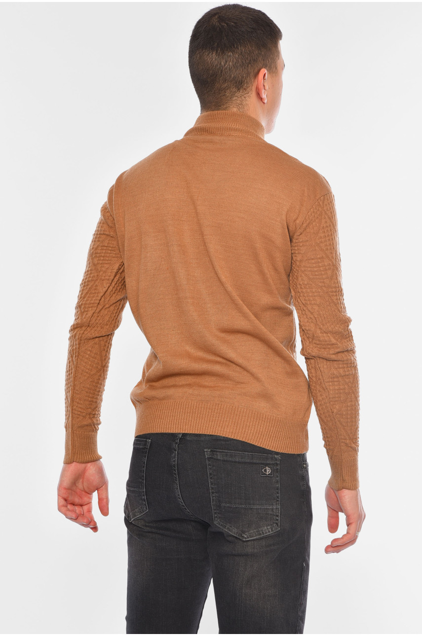 Свитер мужской однотонный тёмно-бежевого цвета 1050-3 194510 Свитер мужской однотонный тёмно-бежевого цвета 1050-3 194510