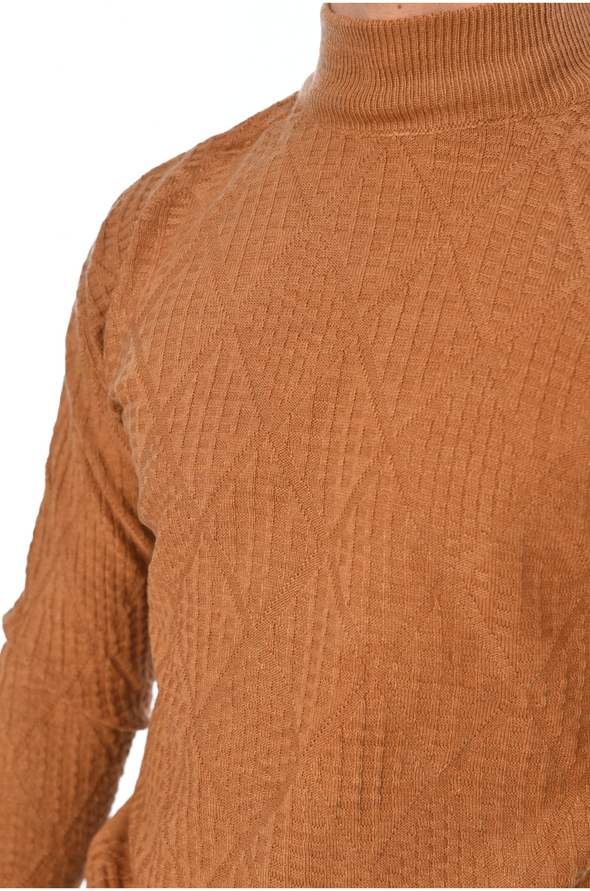 Свитер мужской однотонный тёмно-бежевого цвета 1050-3 194510 Свитер мужской однотонный тёмно-бежевого цвета 1050-3 194510