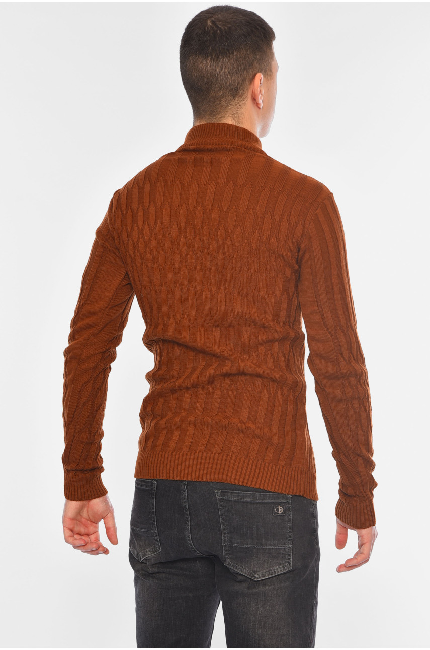 Свитер мужской однотонный коричневого цвета 101-9 194521 Свитер мужской однотонный коричневого цвета 101-9 194521