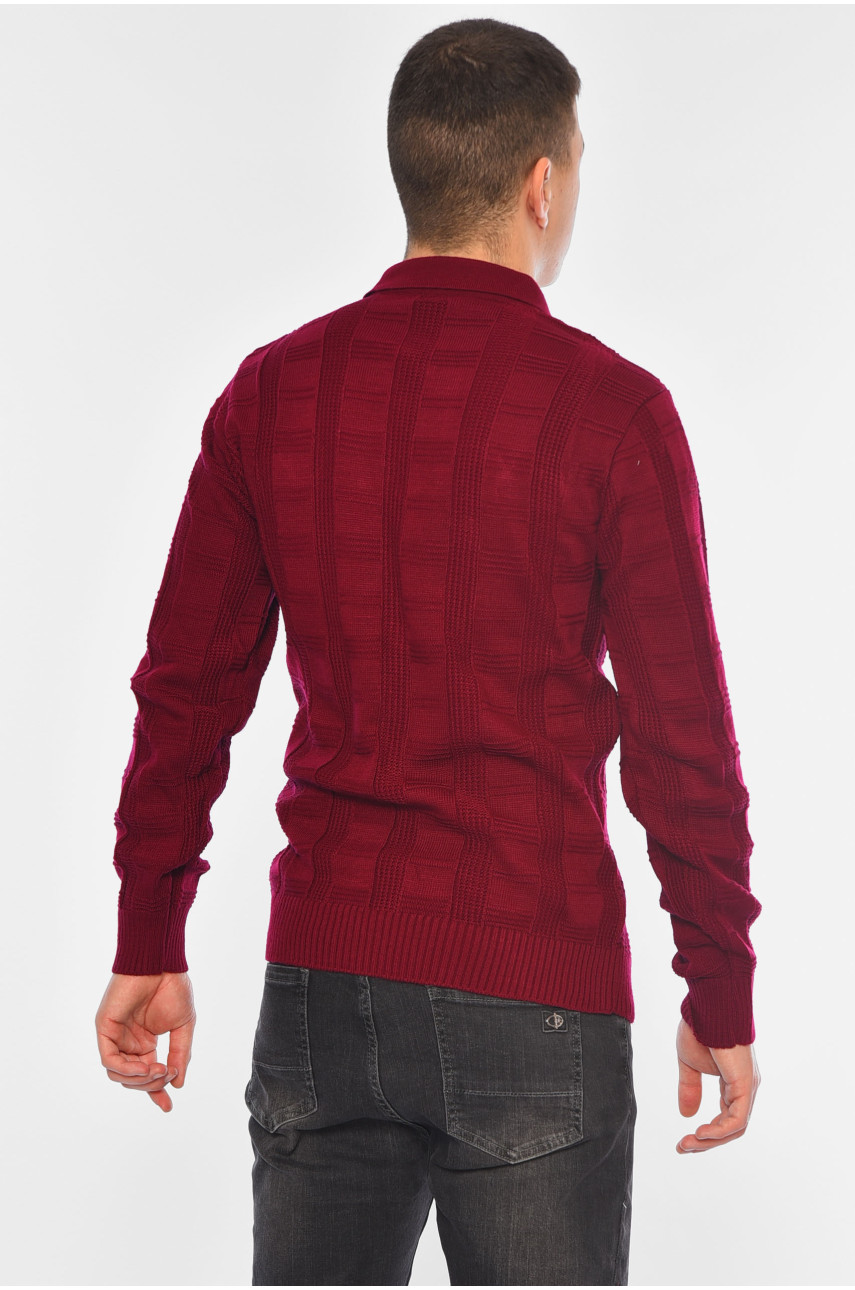 Светр чоловічий однотонний бордового кольору 1060-51 194526 Светр чоловічий однотонний бордового кольору 1060-51 194526