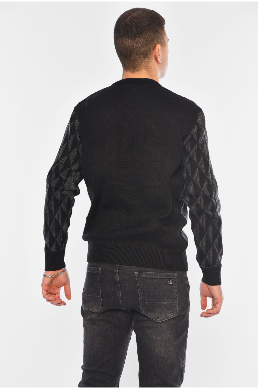Свитер мужской однотонный черного цвета 1084-1 194528 Свитер мужской однотонный черного цвета 1084-1 194528