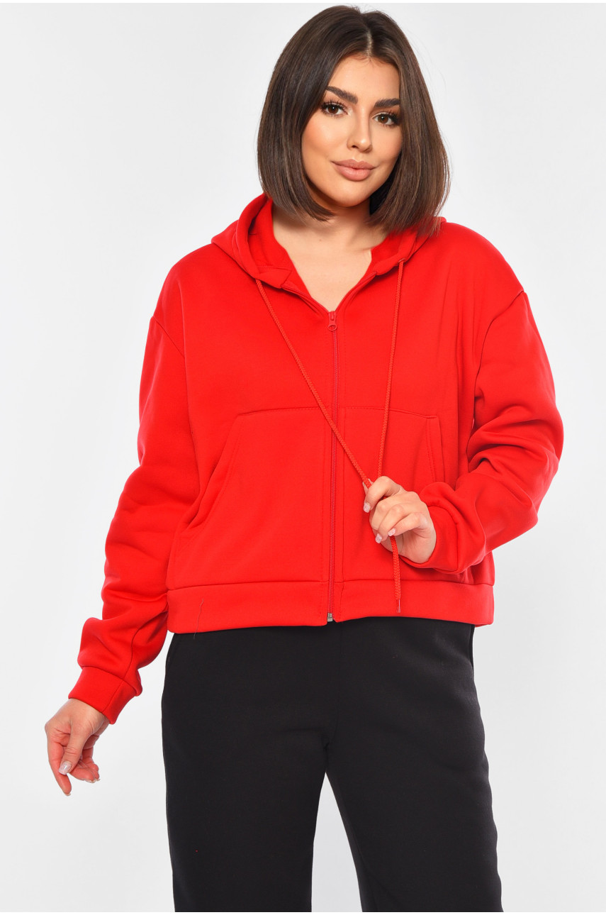 Худі жіноче на флісі червоного кольору 326 194536 Худі жіноче на флісі червоного кольору 326 194536