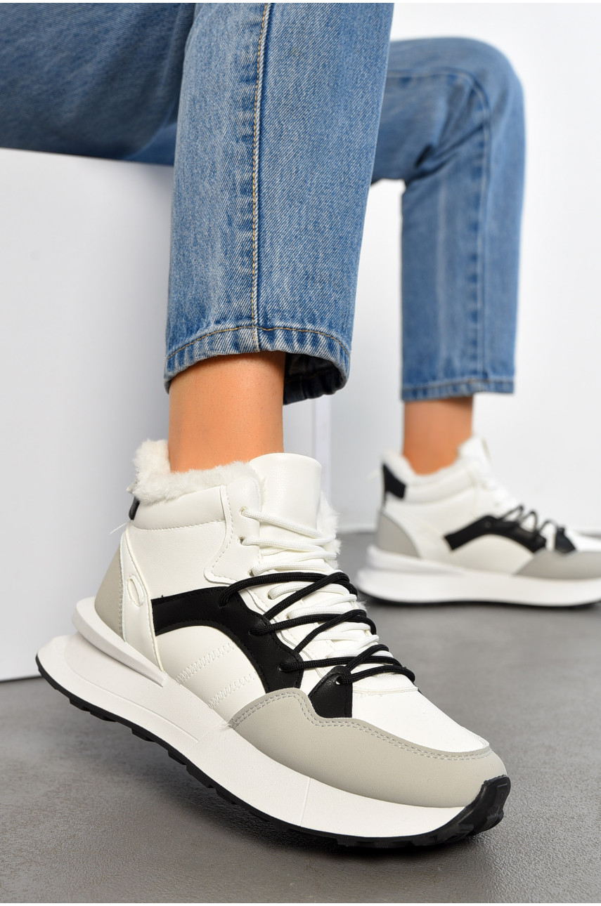 Кросівки жіночі зимові білого кольору на шнурівці 135-2 194537