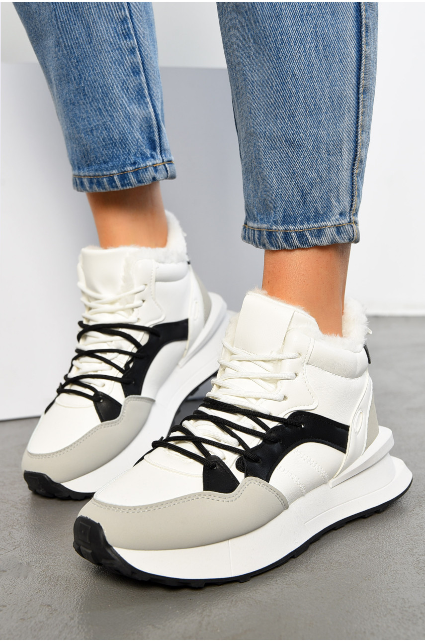 Кросівки жіночі зимові білого кольору на шнурівці 135-2 194537
