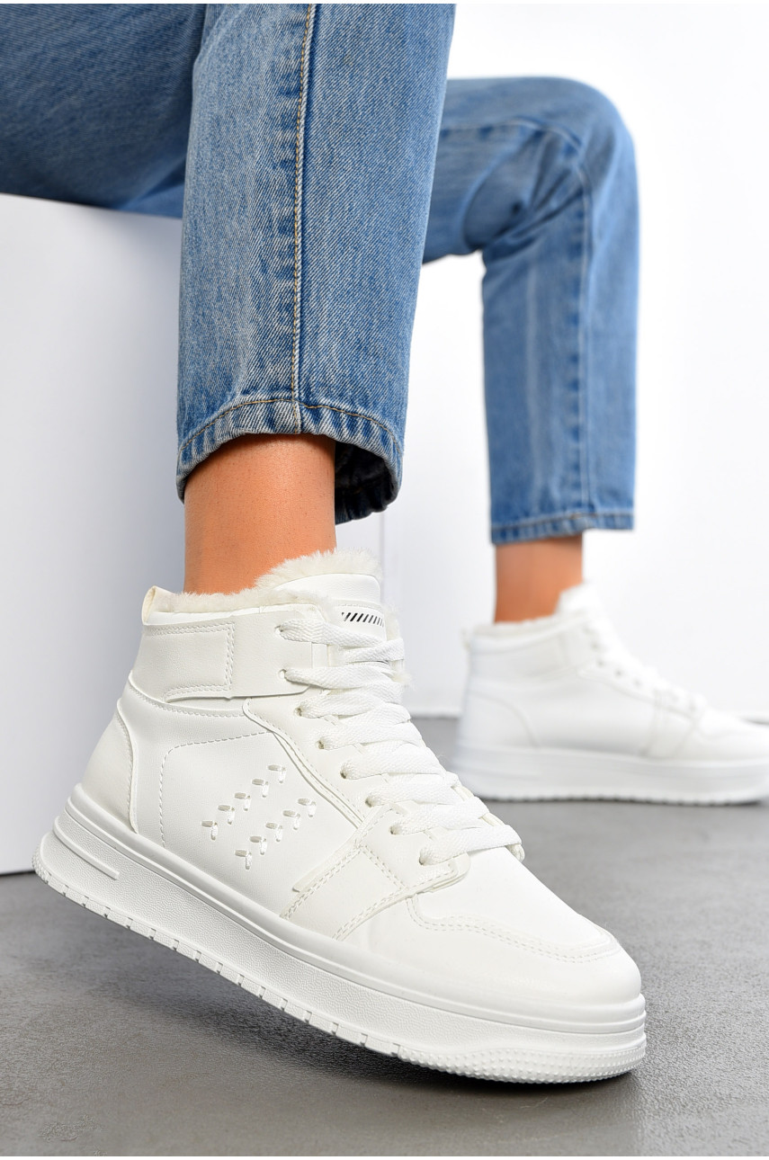 Кросівки жіночі зимові білого кольору на шнурівці 671-2 194538