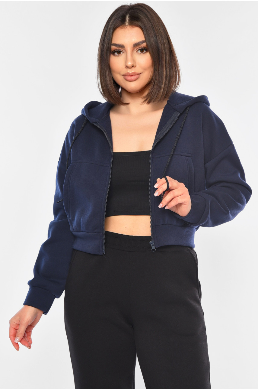 Худи женское на флисе темно-синего цвета 326 194541
