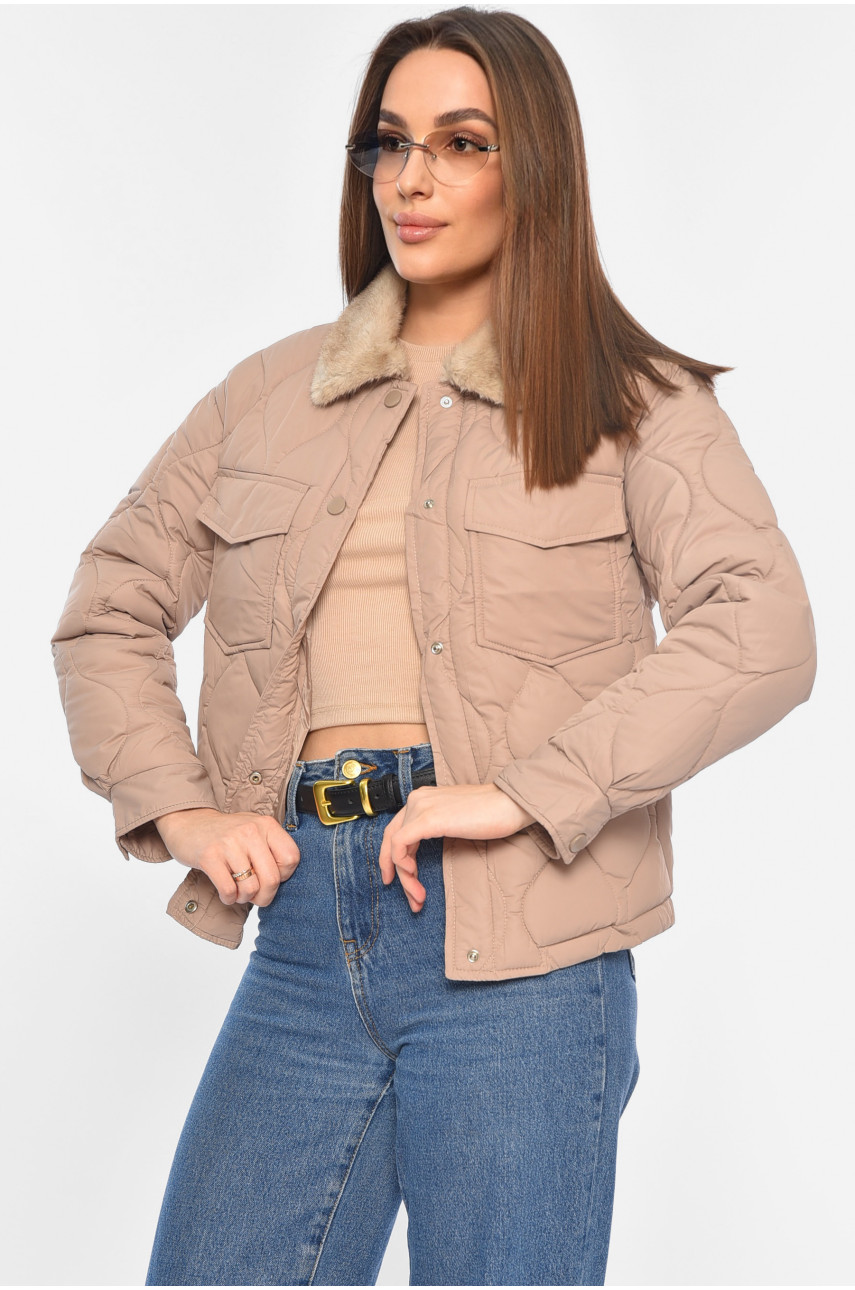 Куртка жіноча демісезонна темно-бежевого кольору 8737 194542