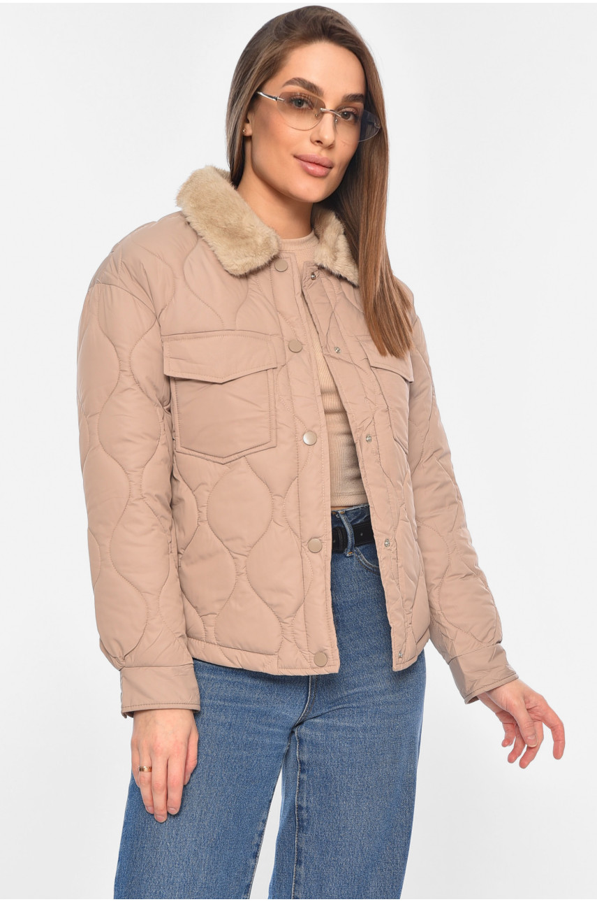 Куртка жіноча демісезонна темно-бежевого кольору 8737 194542