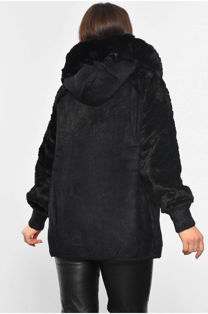 Кардиган жіночий з альпаки+хутро чорного кольору 066 194543 Кардиган жіночий з альпаки+хутро чорного кольору 066 194543