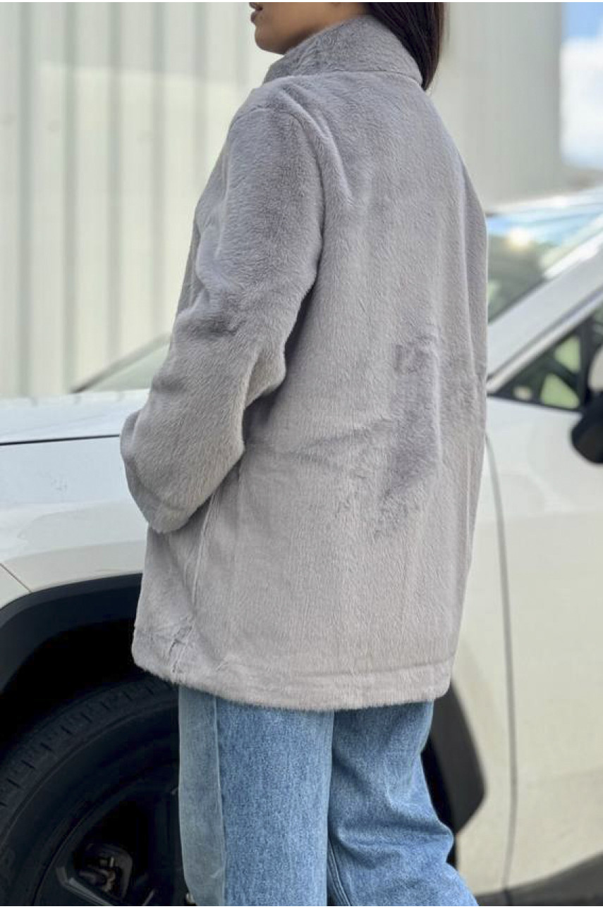 Шуба жіноча на штучному хутрі сірого кольору 2118 194546