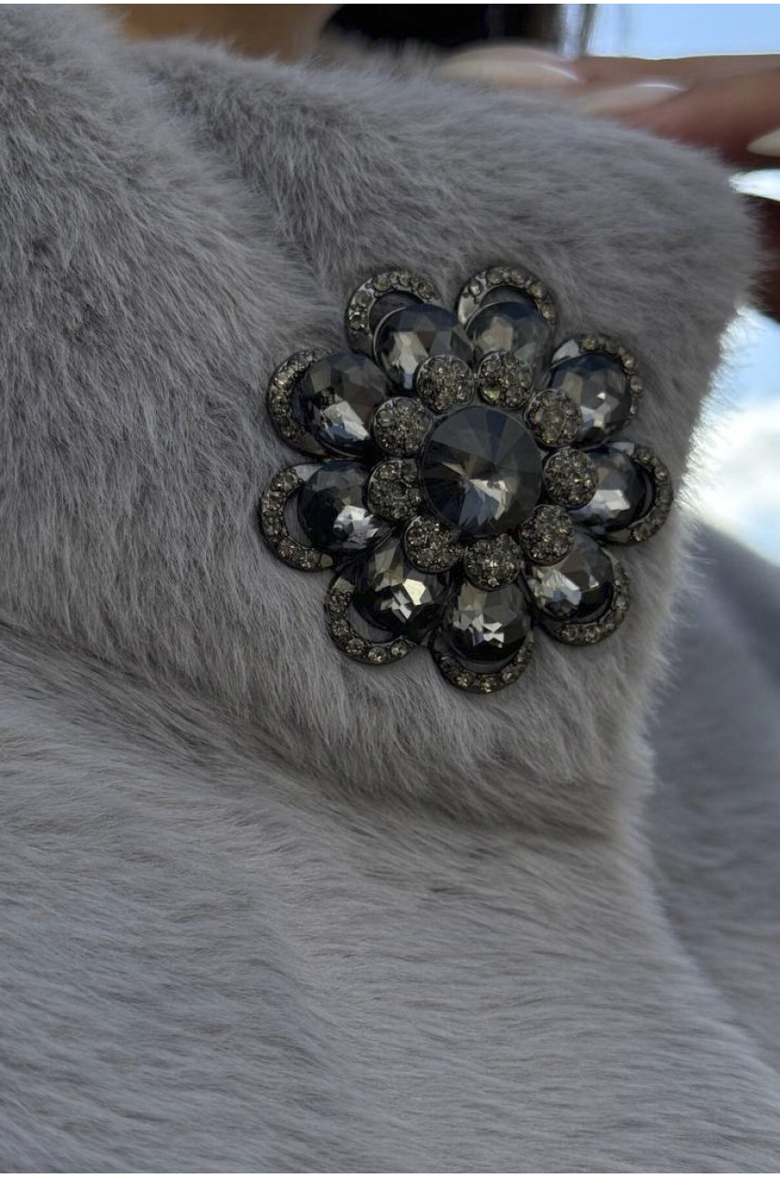 Шуба жіноча на штучному хутрі сірого кольору 2118 194546