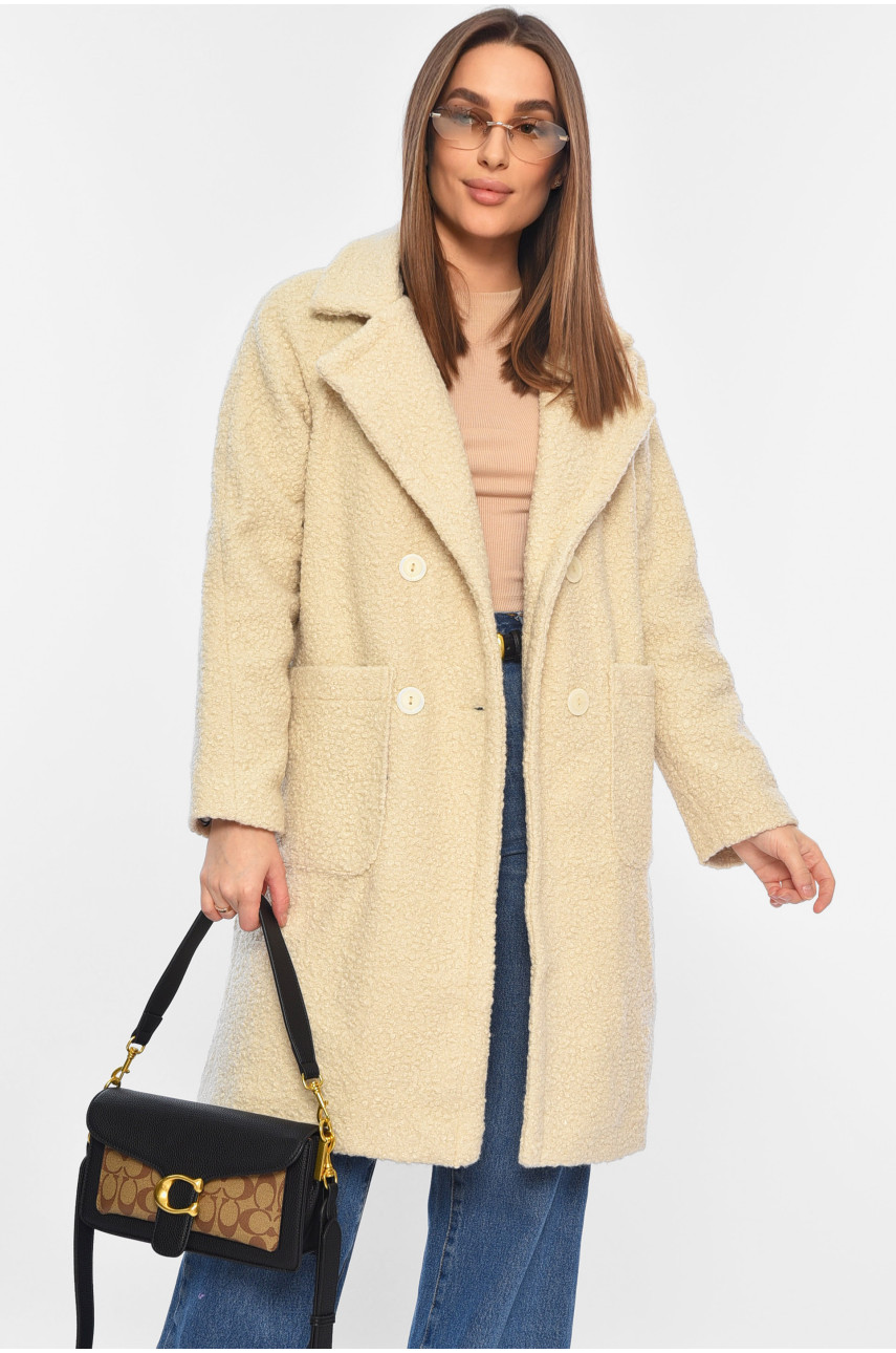 Пальто тедді жіноче бежевого кольору 464 194553