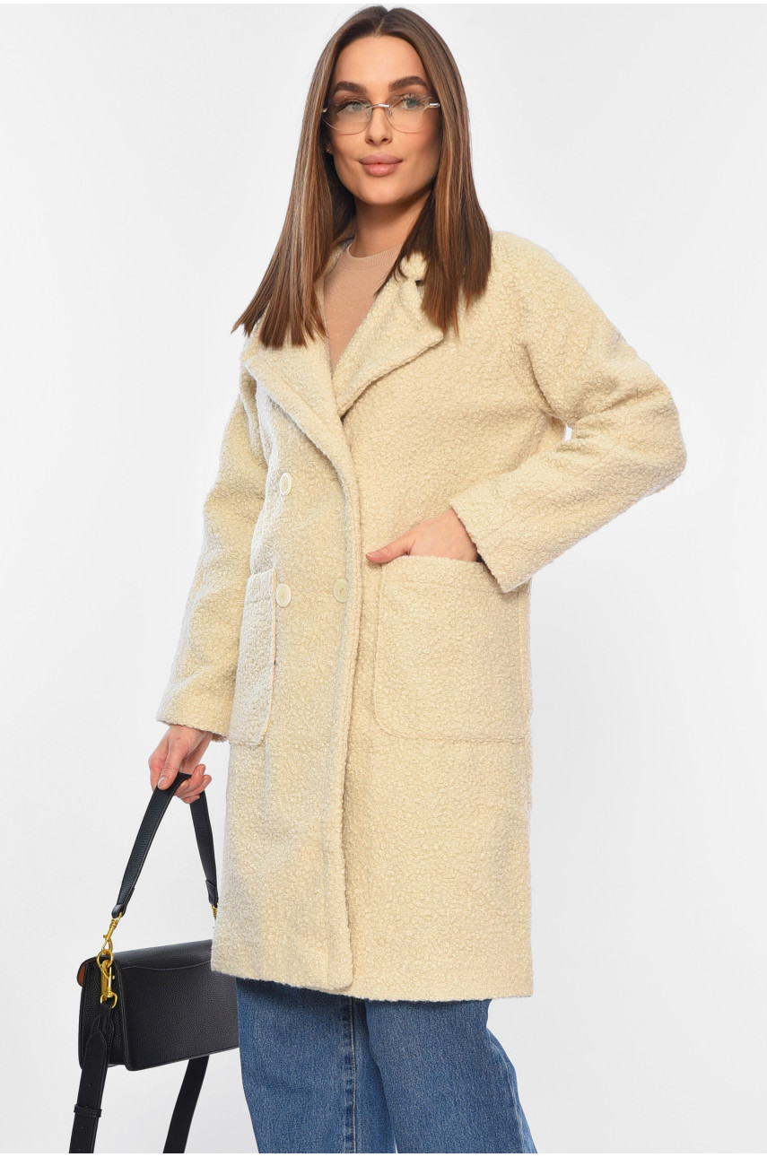 Пальто тедді жіноче бежевого кольору 464 194553