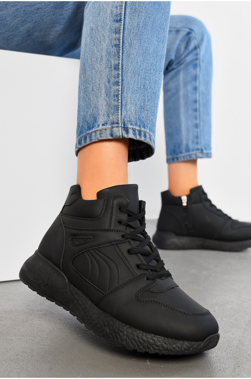 Кросівки жіночі зимові чорного кольору на шнурівці В2-1 194608