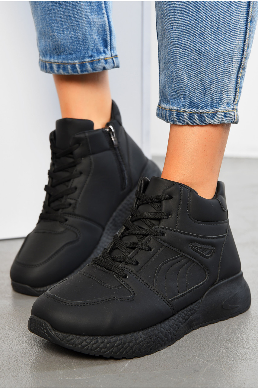 Кросівки жіночі зимові чорного кольору на шнурівці В2-1 194608