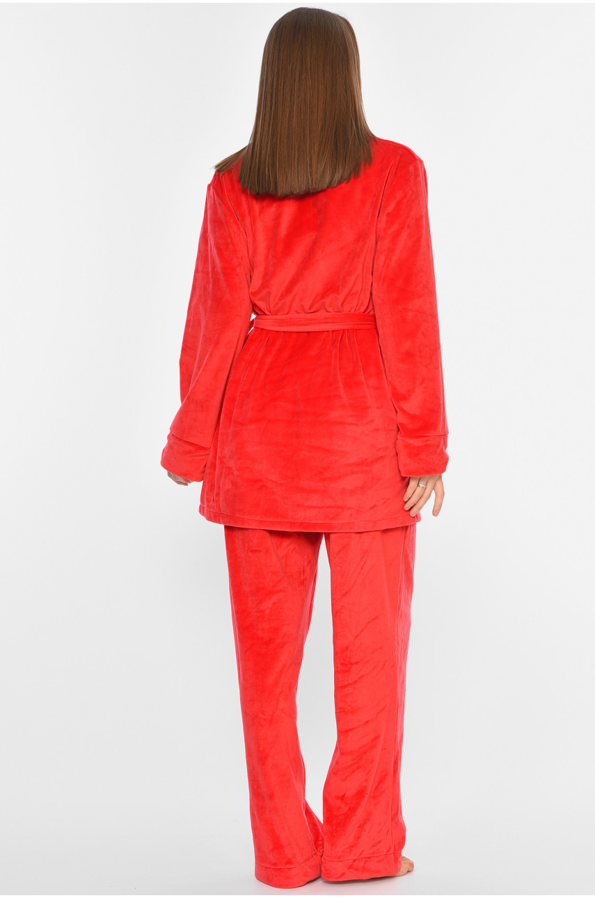 Костюм домашний женский велюровый красного цвета 194642 Костюм домашний женский велюровый красного цвета 194642