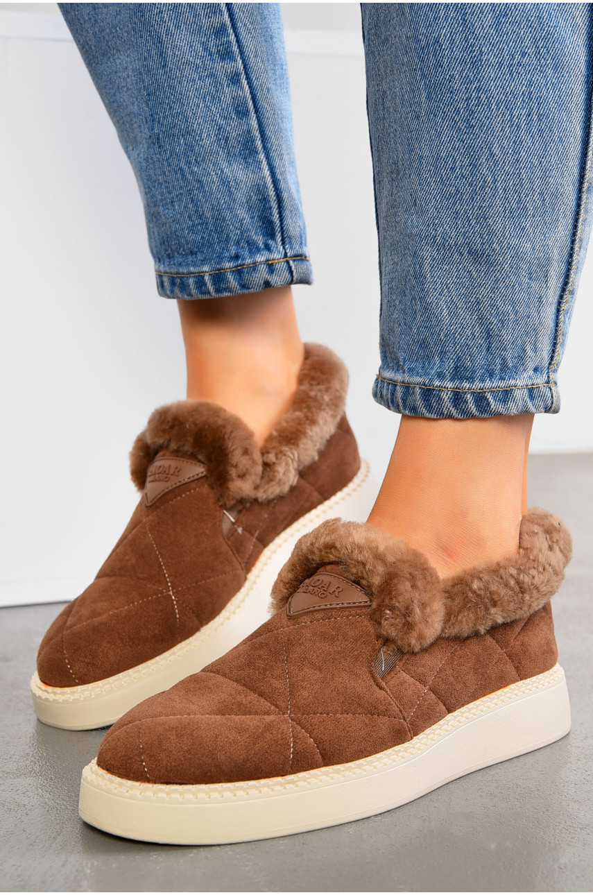 Туфлі-лофери жіночі на хутрі коричневого кольору 1032-7 194644
