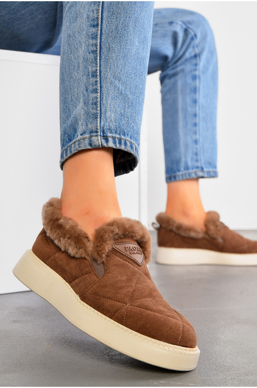 Туфлі-лофери жіночі на хутрі коричневого кольору 1032-7 194644