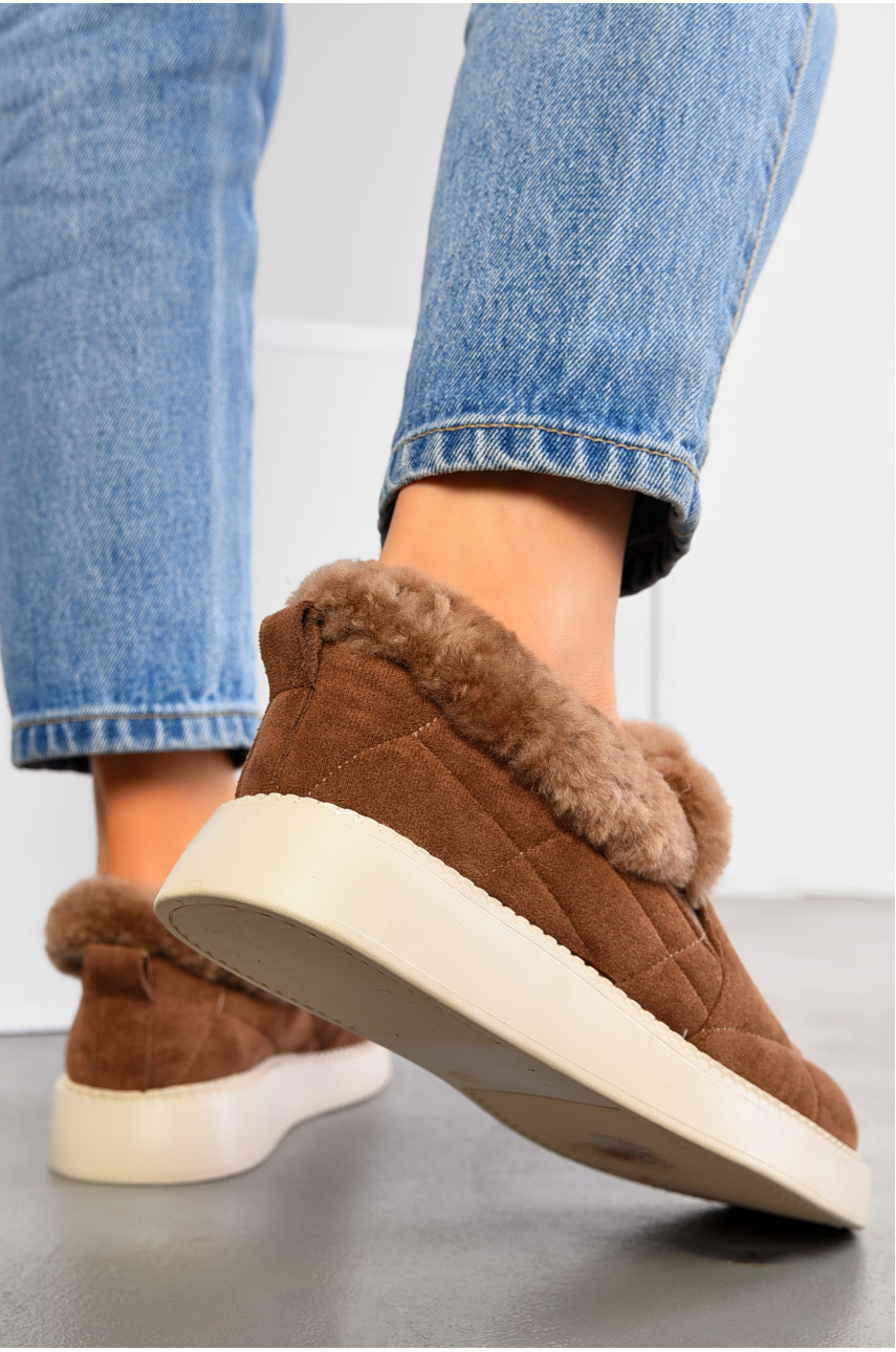 Туфлі-лофери жіночі на хутрі коричневого кольору 1032-7 194644