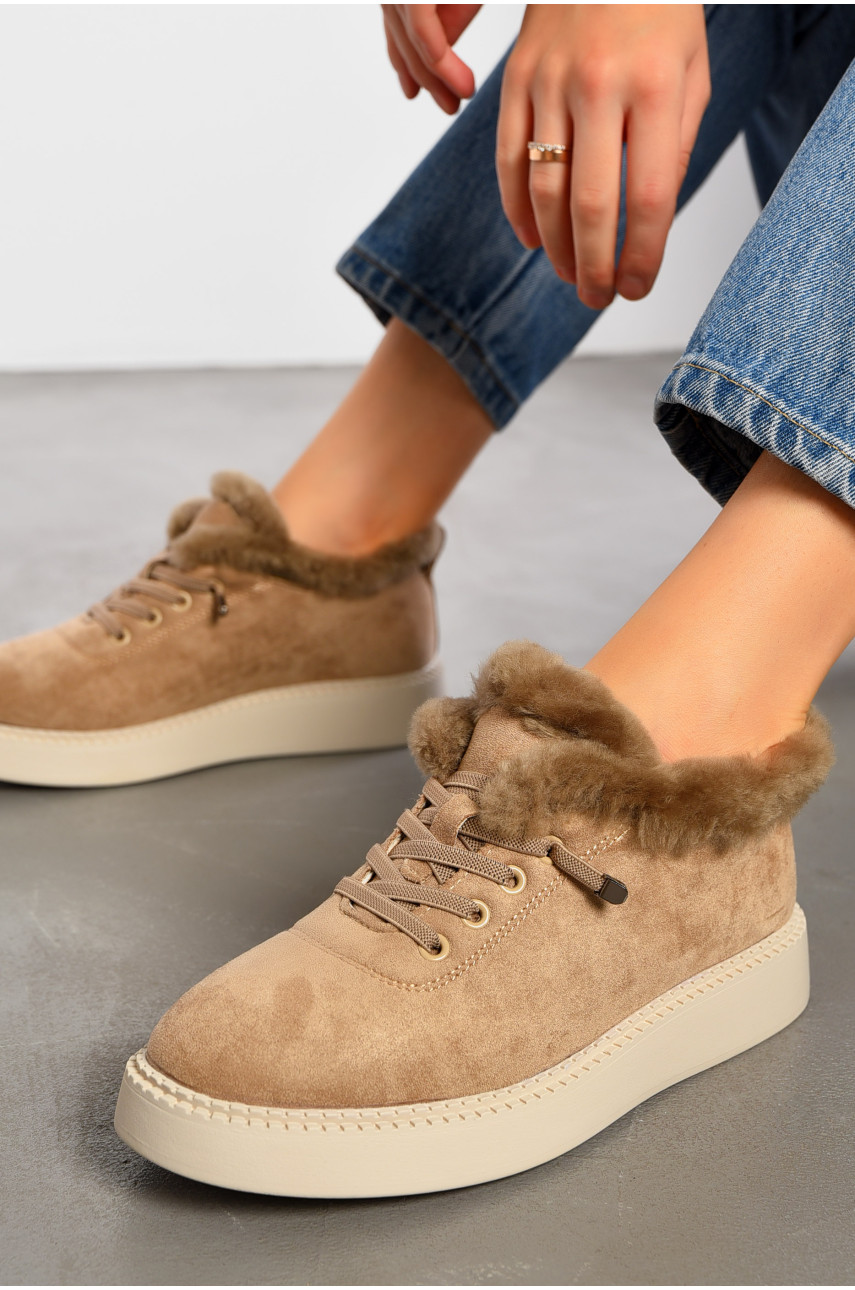 Туфлі-лофери жіночі на хутрі бежевого кольору 1031-6 194645