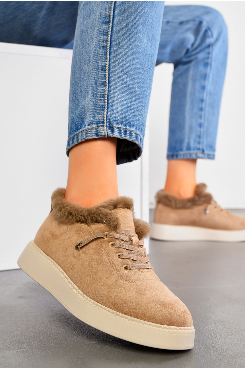 Туфлі-лофери жіночі на хутрі бежевого кольору 1031-6 194645
