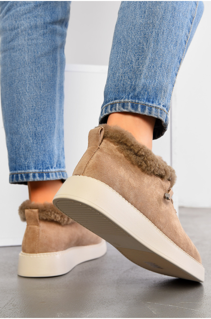 Туфлі-лофери жіночі на хутрі бежевого кольору 1031-6 194645
