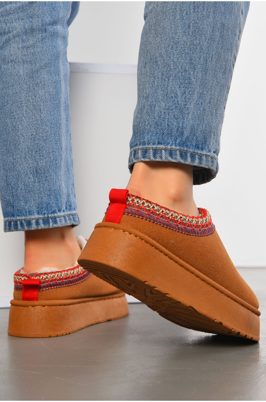 Угги без задника женские светло-коричневого цвета искуственная замша 02-2 194650