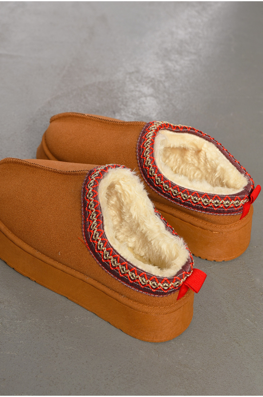 Угги без задника женские светло-коричневого цвета искуственная замша 02-2 194650