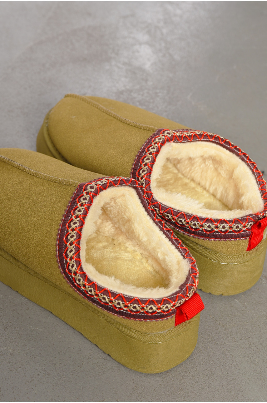 Угги без задника женские темно-бежевого цвета искуственная замша 02-3 194651