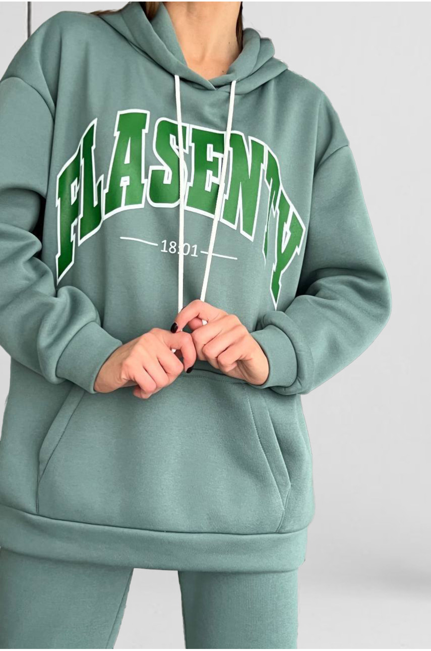 Спортивний костюм жіночий на флісі  оливкового кольору 194659