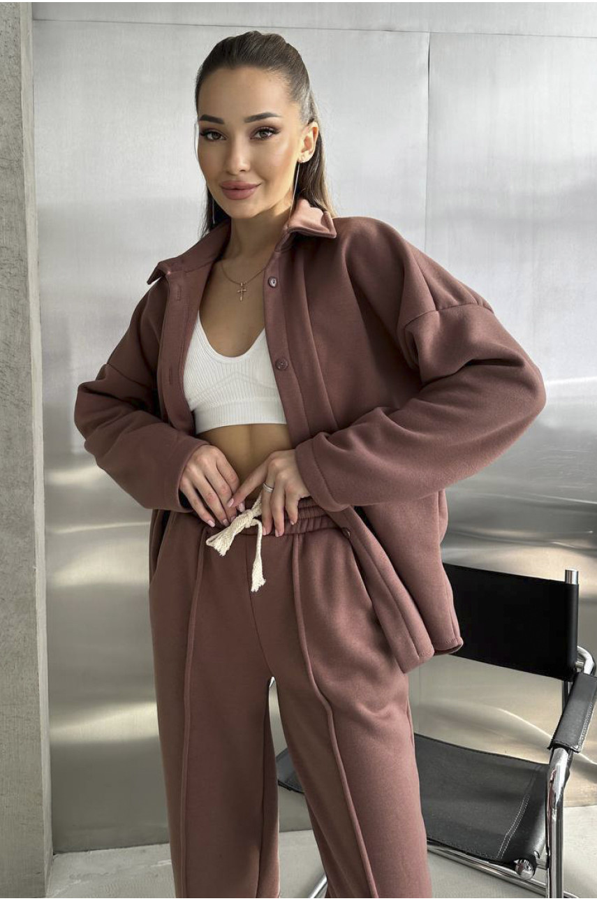 Спортивний костюм жіночий на флісі кольору моко 194662 Спортивний костюм жіночий на флісі кольору моко 194662