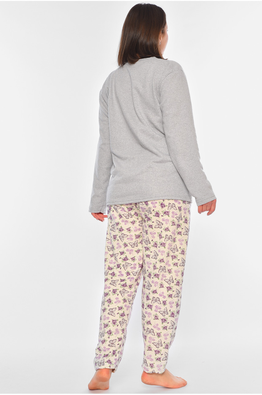 Пижама женская на байке серого цвета 15342 194760