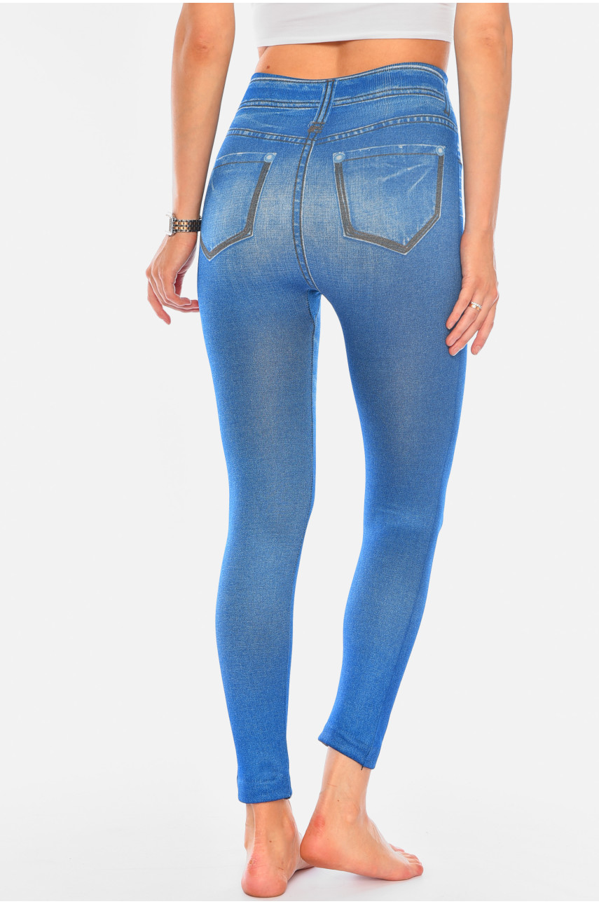 Джеггинсы женские на флисе синего цвета Slim`n Lift Caresse Jeans 194944