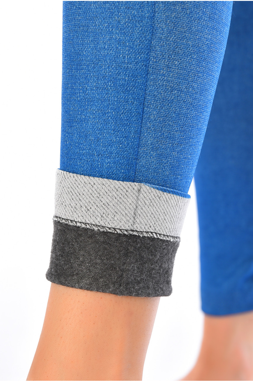 Джеггинсы женские на флисе синего цвета Slim`n Lift Caresse Jeans 194944