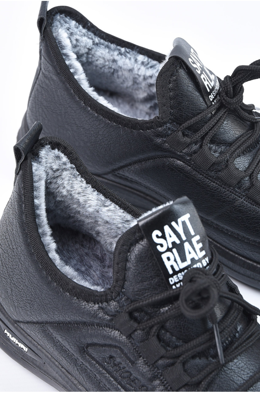 Кросівки чоловічі на штучному хутрі чорного кольору А72 195003 Кросівки чоловічі на штучному хутрі чорного кольору А72 195003