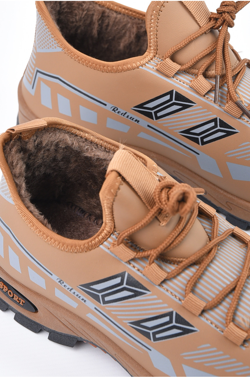 Кросівки чоловічі на штучному хутрі коричневого кольору F307 195052