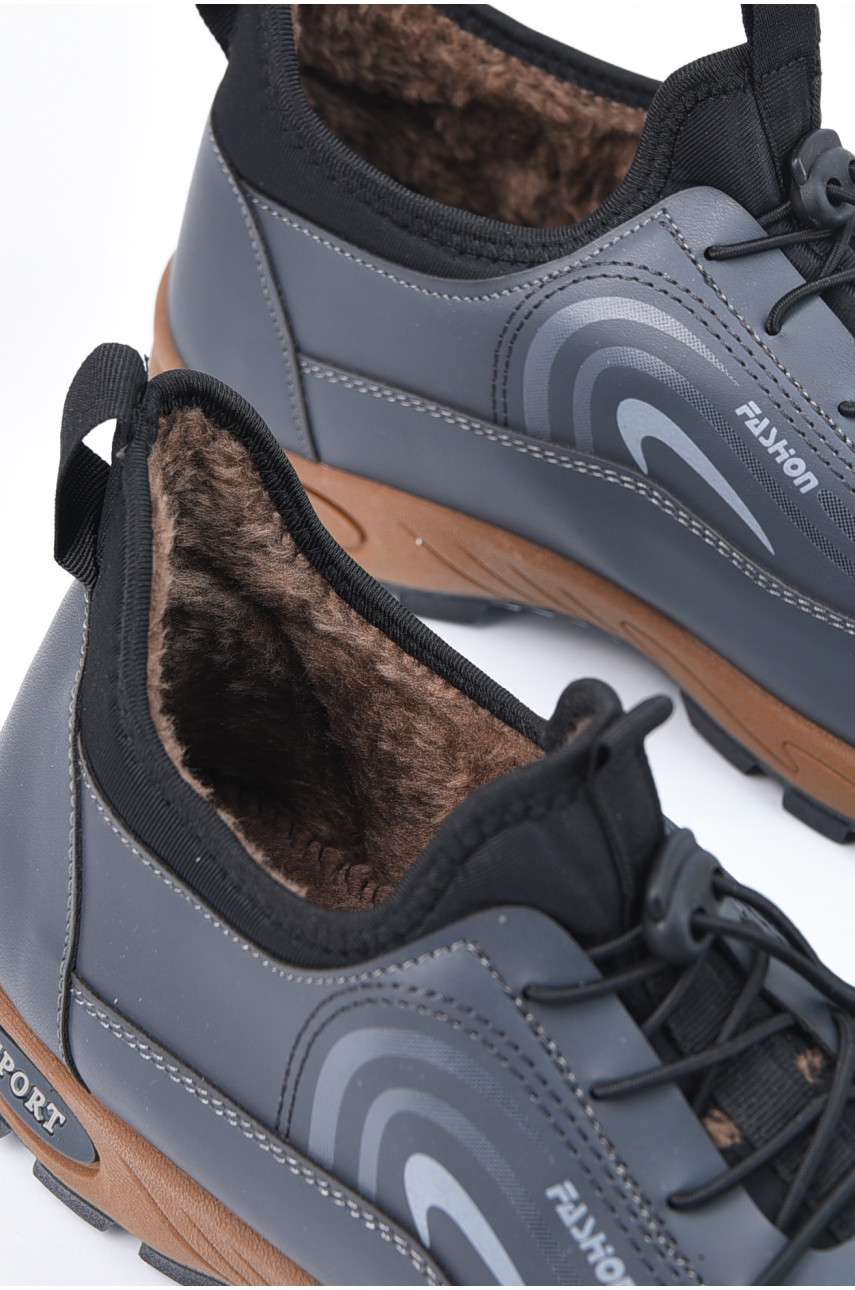 Кросівки чоловічі на штучному хутрі сірого кольору F301 195053
