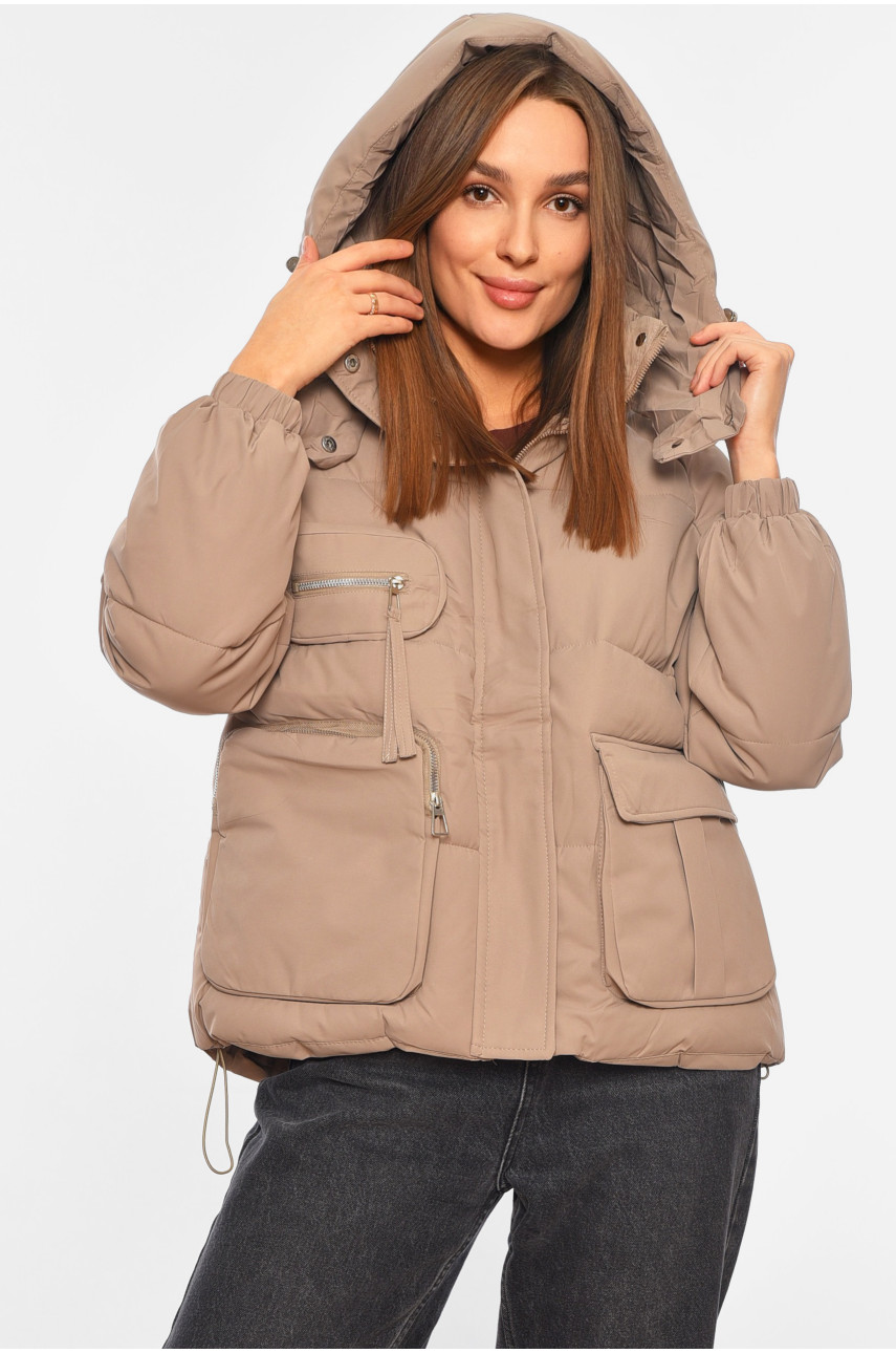 Куртка жіноча єврозима темно-бежевого кольору 8529 195116