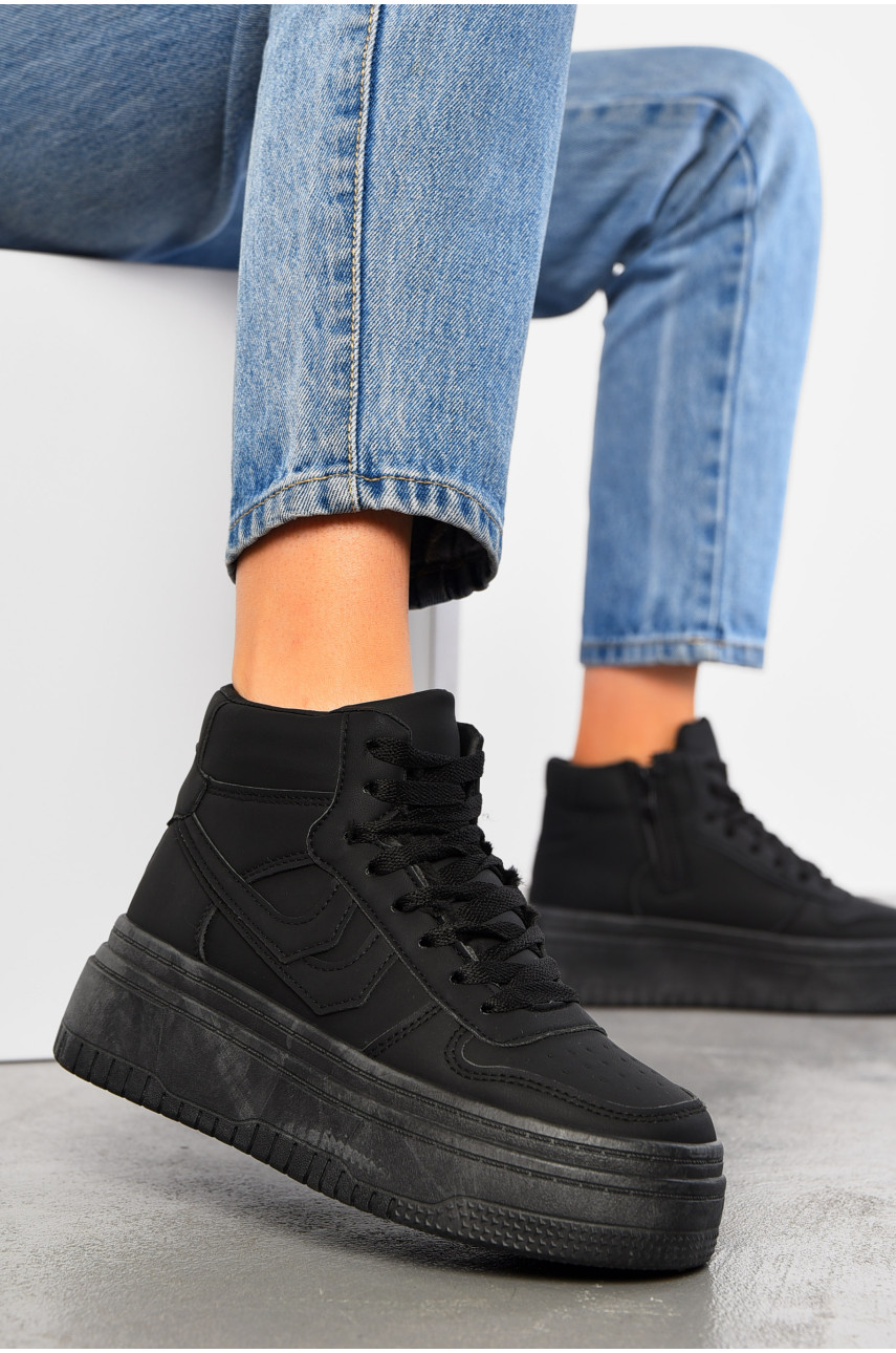 Кросівки жіночі зимові чорного кольору на шнурівці 989-2 195147