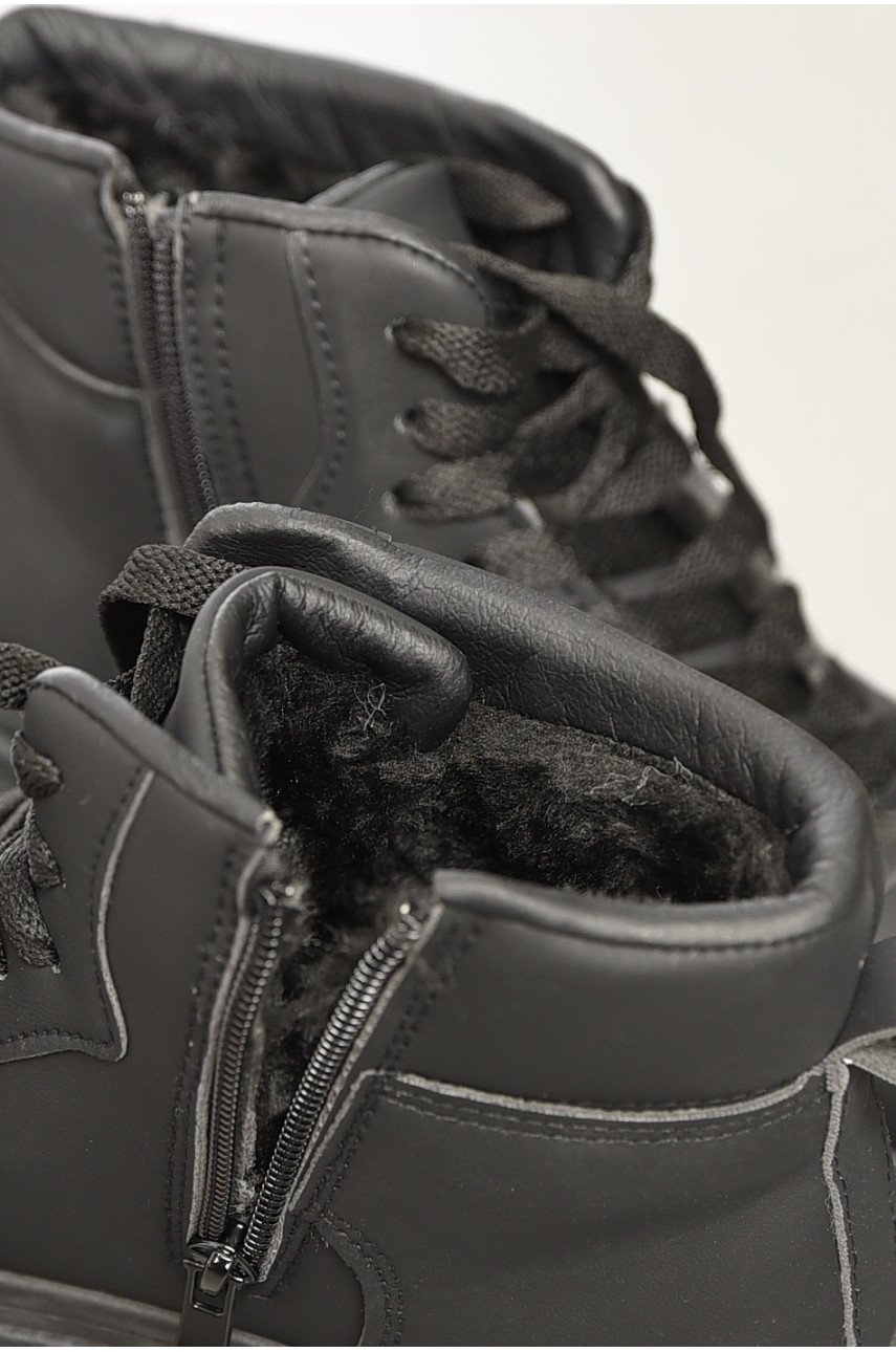 Кросівки жіночі зимові чорного кольору на шнурівці 989-2 195147