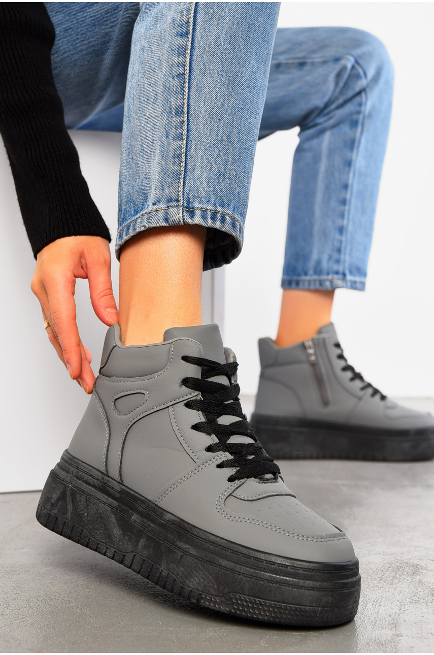 Кросівки жіночі зимові сірого кольору на шнурівці 991-3 195148