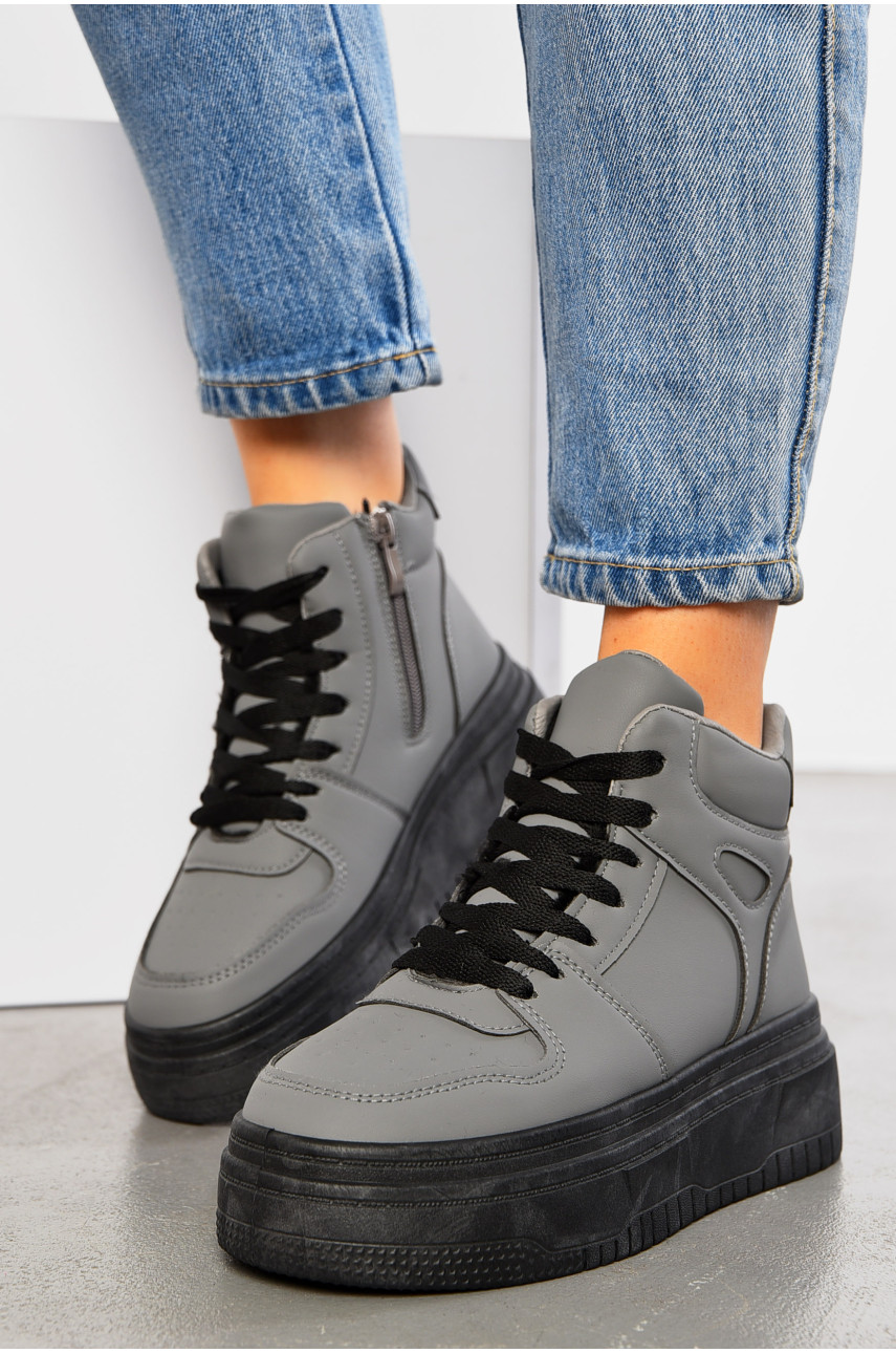 Кросівки жіночі зимові сірого кольору на шнурівці 991-3 195148