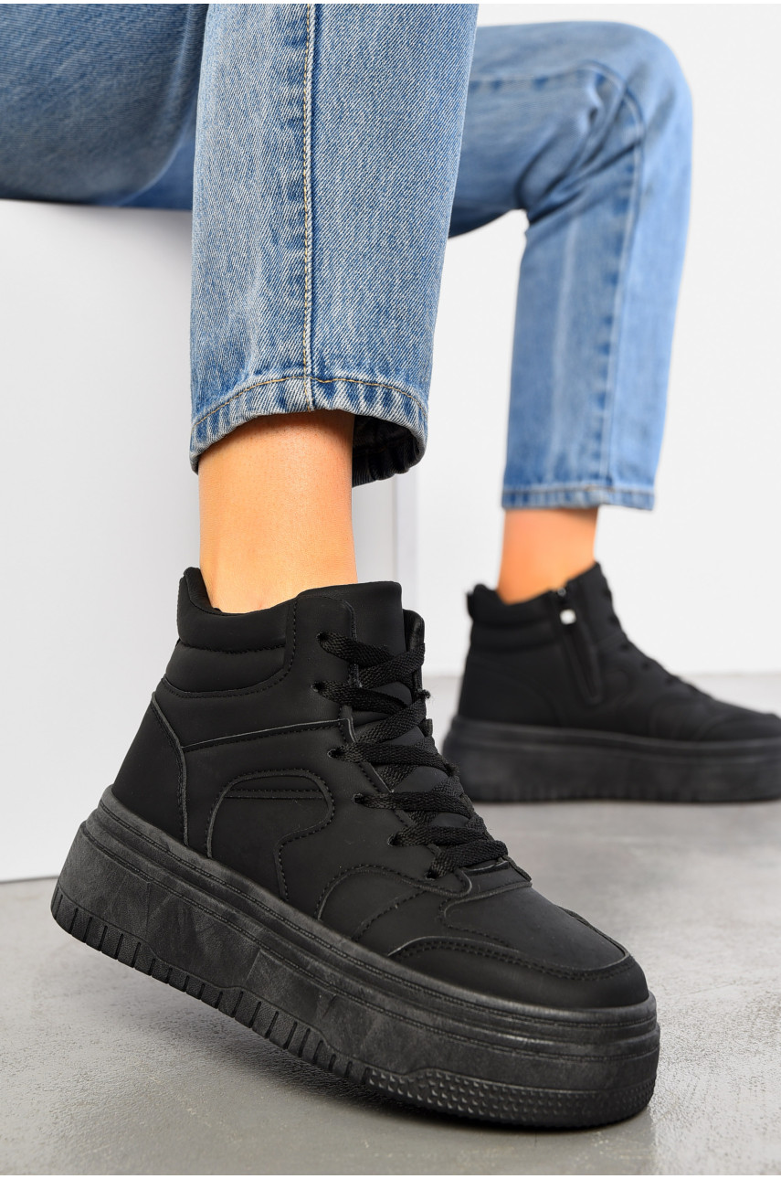 Кросівки жіночі зимові чорного кольору на шнурівці 995-2 195151