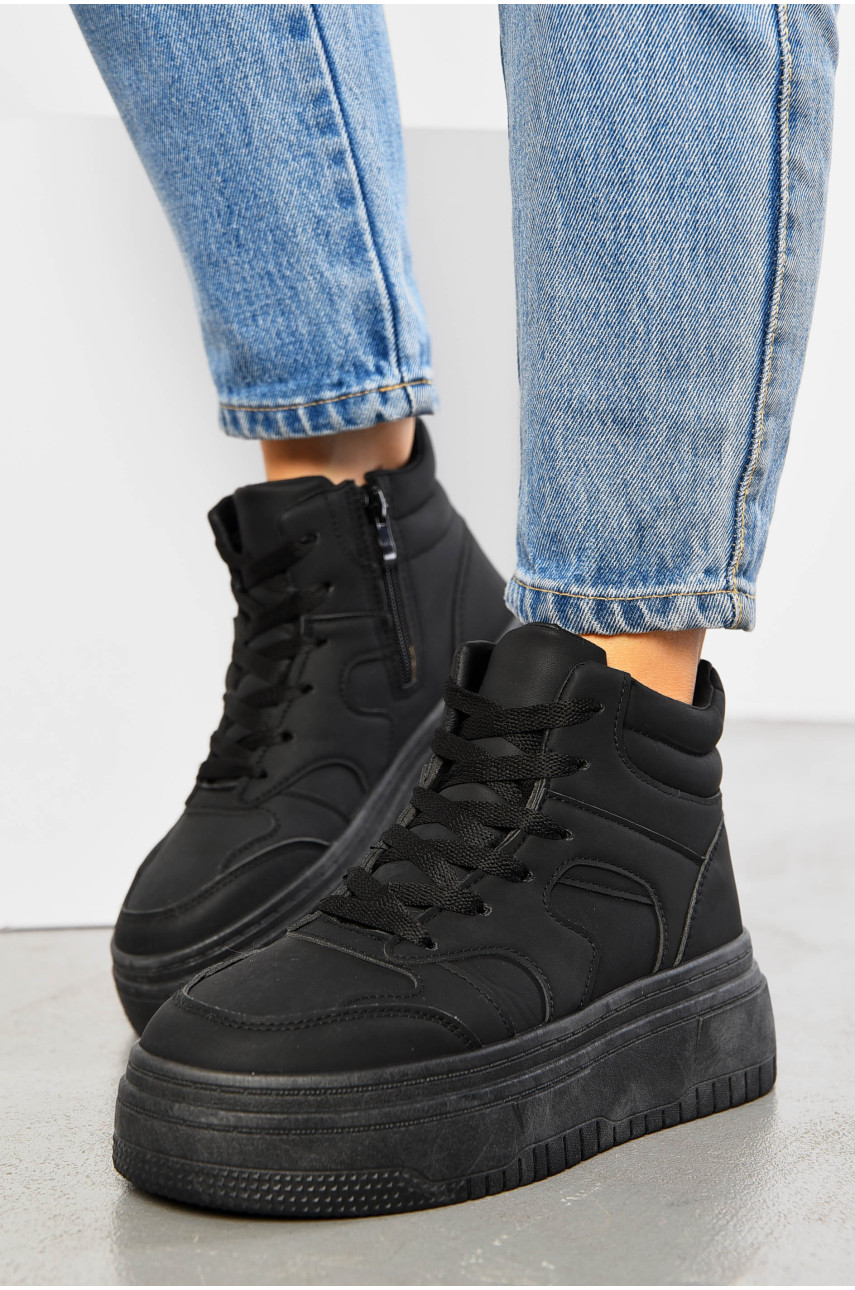 Кросівки жіночі зимові чорного кольору на шнурівці 995-2 195151