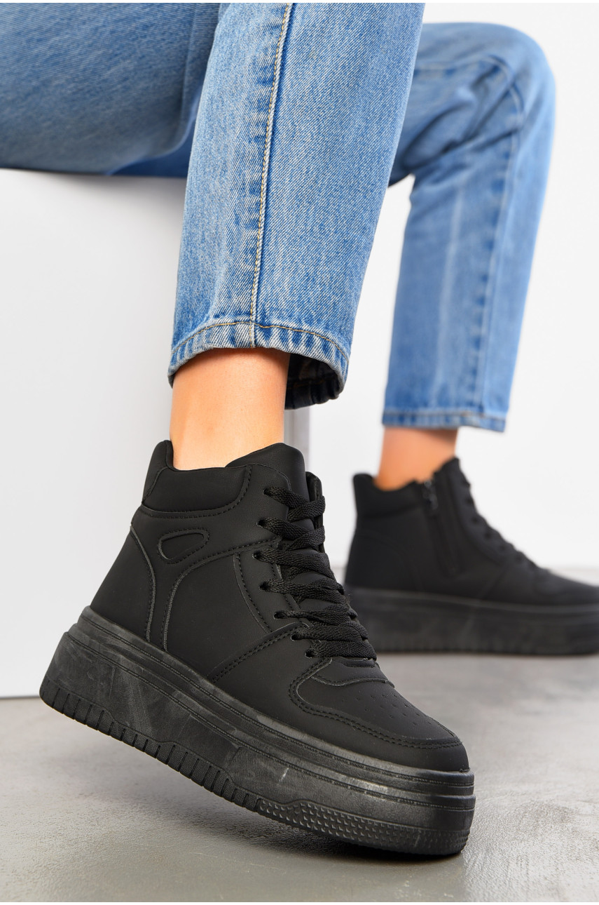 Кросівки жіночі зимові чорного кольору на шнурівці 991-2 195155