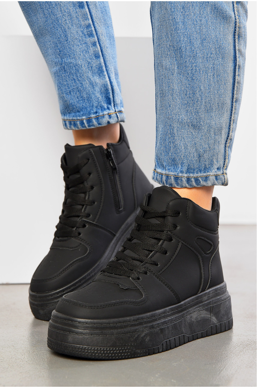 Кросівки жіночі зимові чорного кольору на шнурівці 991-2 195155