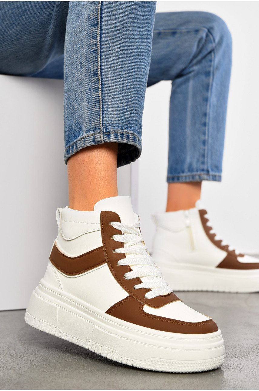 Кросівки жіночі зимові білого кольору на шнурівці 993-5 195156